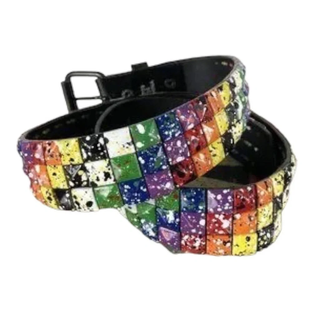 Vintage splatter paint square tile belt size womens‎ small